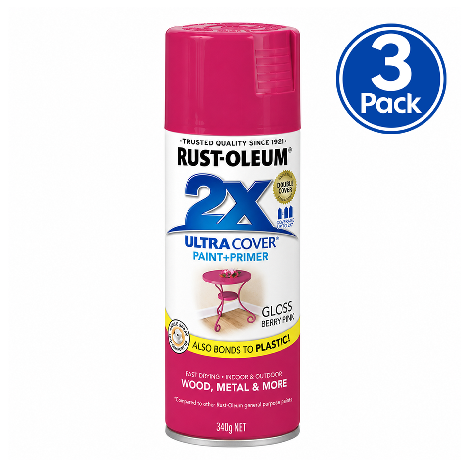 RUST-OLEUM Painter's Touch 2X Gloss Berry Pink Spray Paint 340g 3 Pack