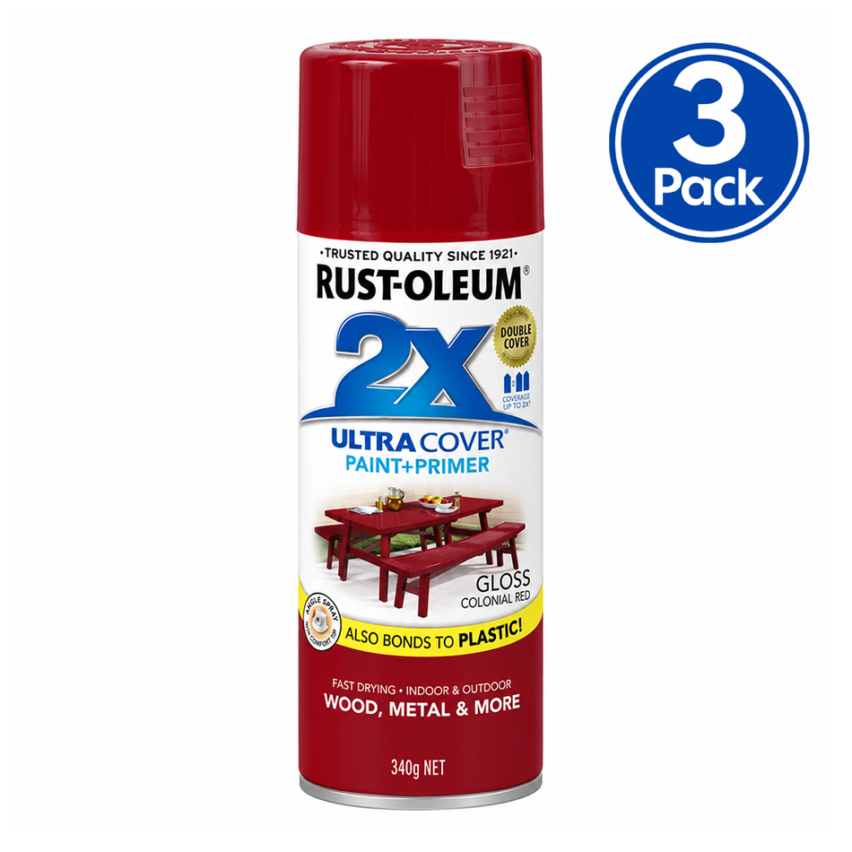 RUST-OLEUM Painter's Touch 2X Gloss Colonial Red Spray Paint 340g 3 Pack