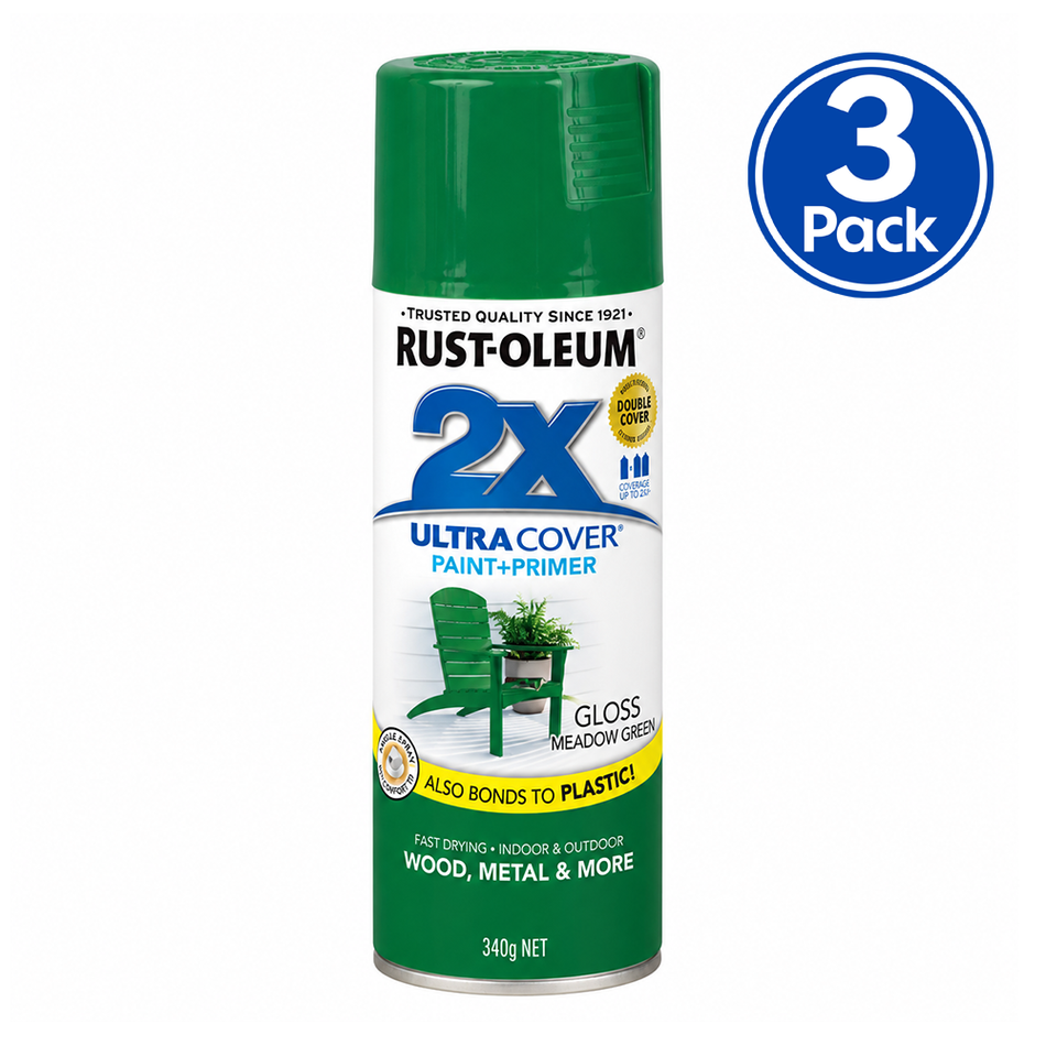 RUST-OLEUM Painter's Touch 2X Gloss Meadow Green Spray Paint 340g 3 Pack