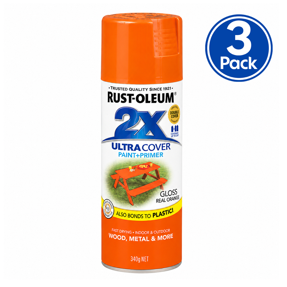RUST-OLEUM Painter's Touch 2X Gloss Real Orange Spray Paint 340g 3 Pack