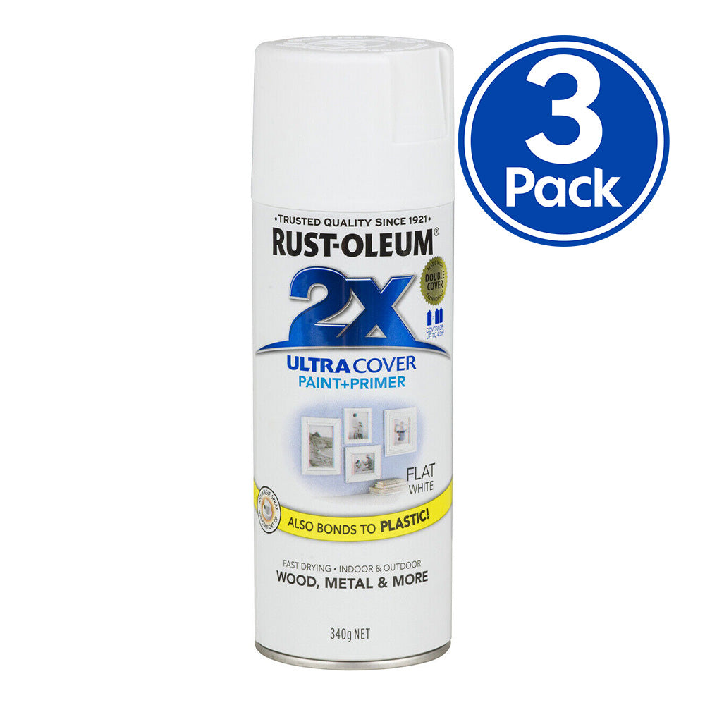 RUST-OLEUM 2X Gloss Paint & Primer Spray Paint 340g White x 3 Pack