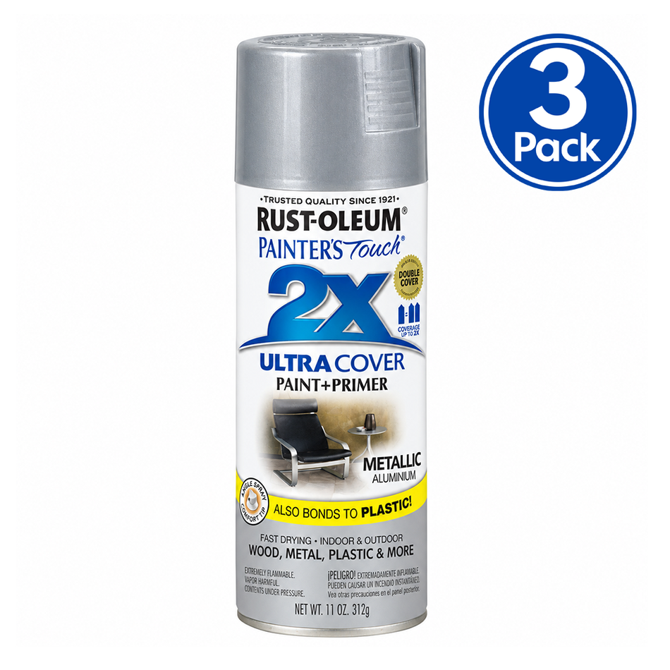 RUST-OLEUM Painter's Touch 2X Metallic Aluminium Spray Paint 312g 3 Pack