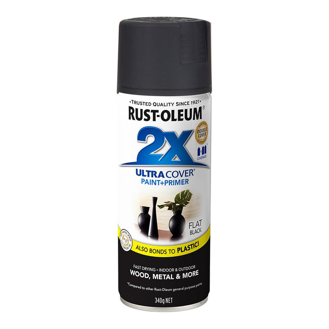 RUST-OLEUM 2X Ultra Cover Flat Paint & Primer Spray Paint 340g Flat Black x 3