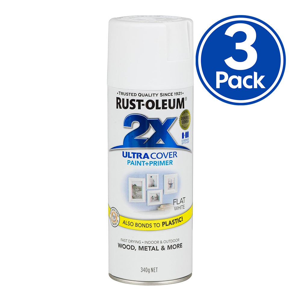 RUST-OLEUM 2X Ultra Cover Flat Paint & Primer Spray Paint 340g Flat White x 3