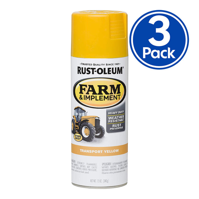 RUST-OLEUM Farm Equipment Spray Paint Transport Yellow 340g Aerosol x 3 Pack