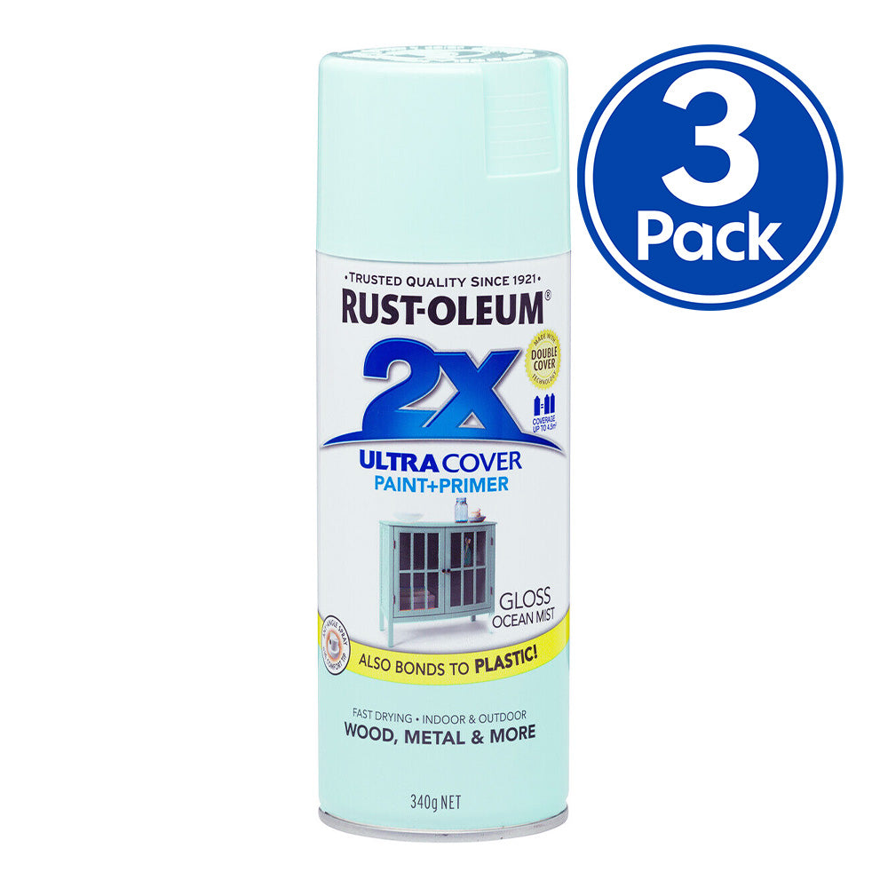 RUST-OLEUM 2X Gloss Paint & Primer Spray Paint 340g Ocean Mist x 3 Pack