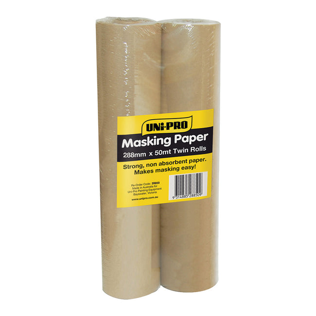 UNI-PRO Masking Paper Rolls 288mm x 50m Twin Pack Painting Rendering Paint
