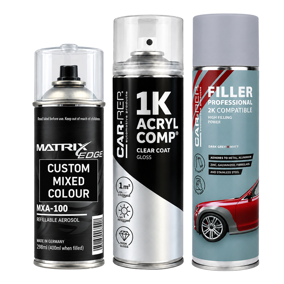 Automotive Touch Up Spray Can Choose Your Colour + 1K Clear Coat + Primer