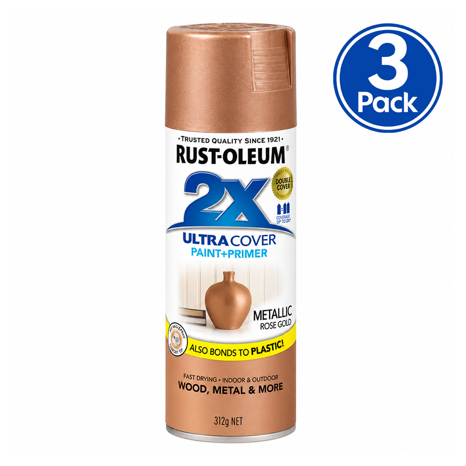RUST-OLEUM Painter's Touch 2X Metallic Gloss Rose Gold Spray Paint 312g 3 Pack
