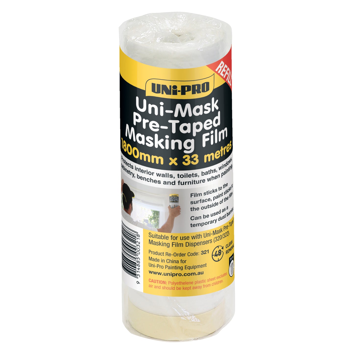 UNi-PRO Plastic Drop Sheet Refill Roll 1.8m x 33m Protective Masking Film