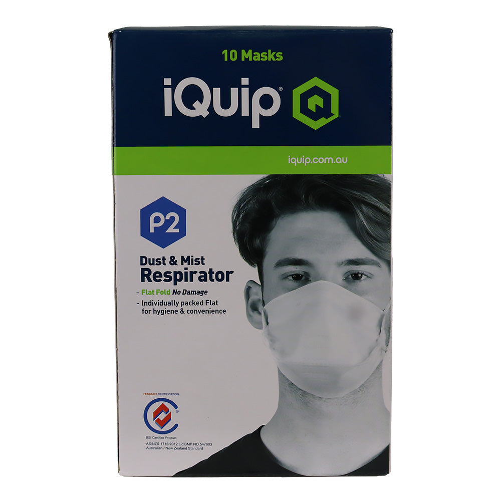 IQUIP Dust & Mist Mask P2 Flat Fold No Valve 10 Pack Respirator Safety