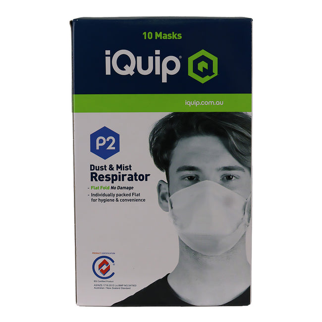 IQUIP Dust & Mist Mask P2 Flat Fold No Valve 10 Pack Respirator Safety