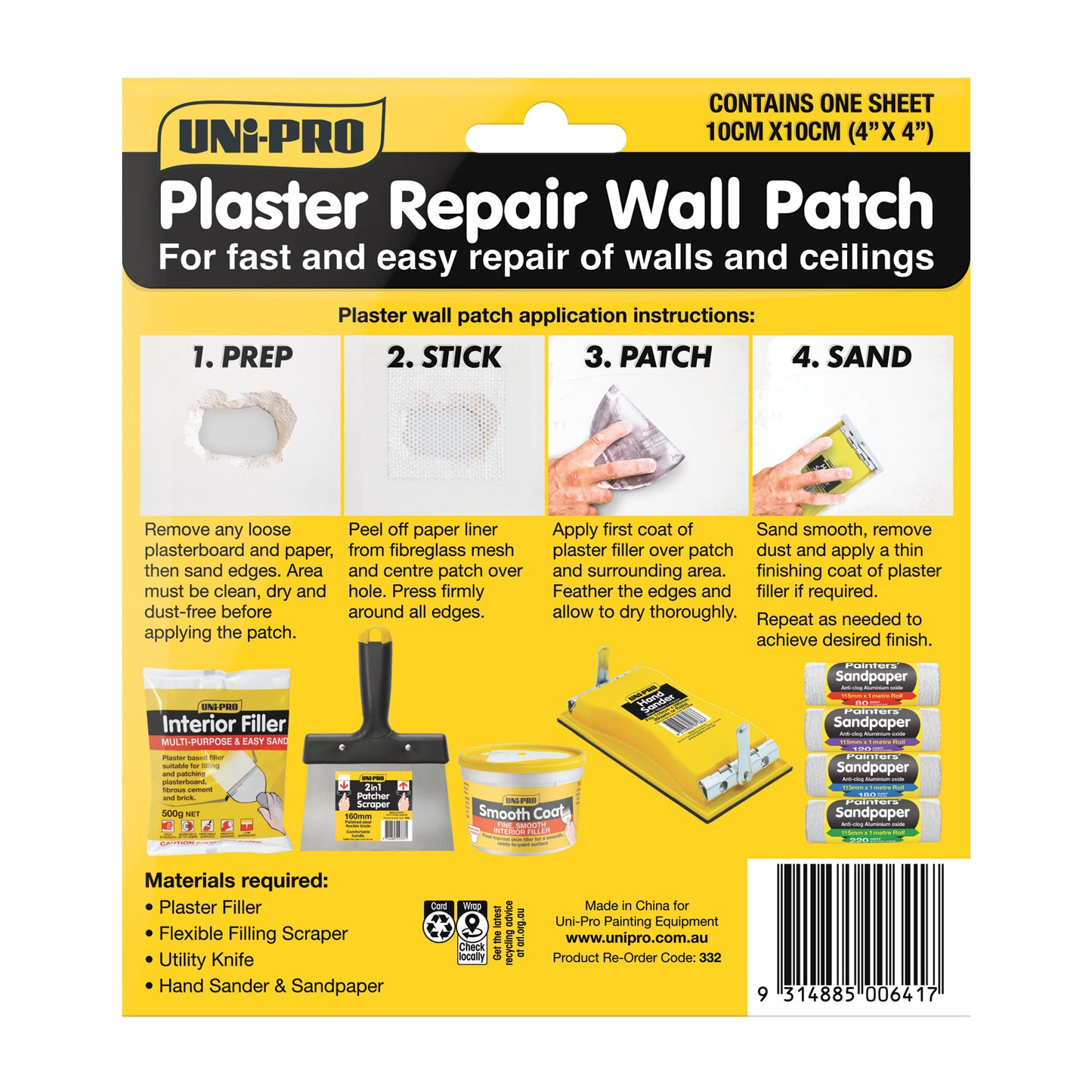 UNi‑PRO Plaster Repair Wall Patch 100mm Self‑Adhesive Fibreglass Mesh