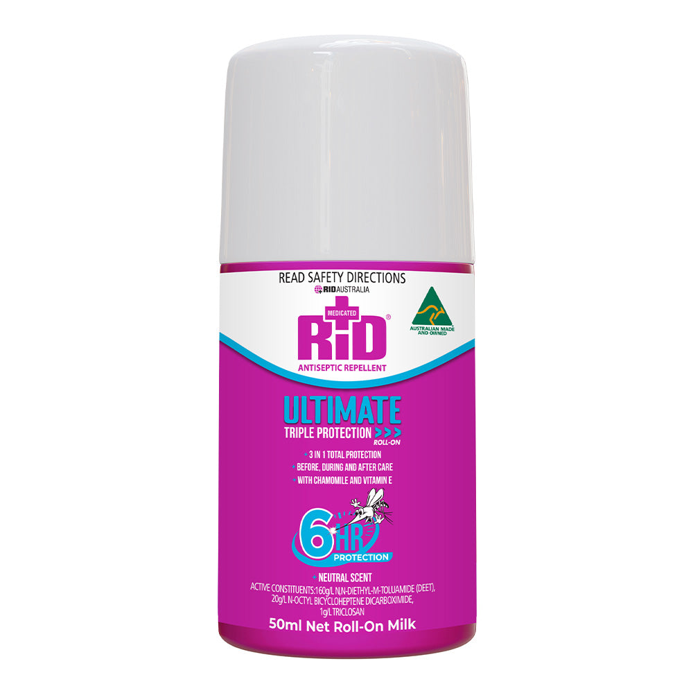 RID Ultimate Roll On 50ml Triple Protection Antiseptic Insect Bug Repellent