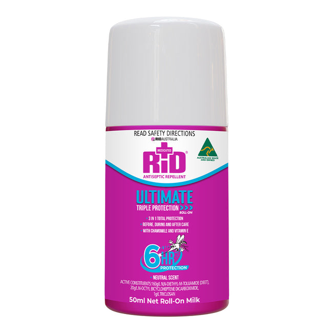 RID Ultimate Roll On 50ml Triple Protection Antiseptic Insect Bug Repellent