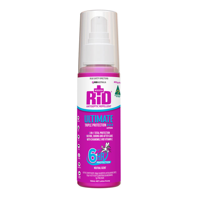 RID Ultimate Lotion Pump 100ml Triple Protection Antiseptic Insect Bug Repellent