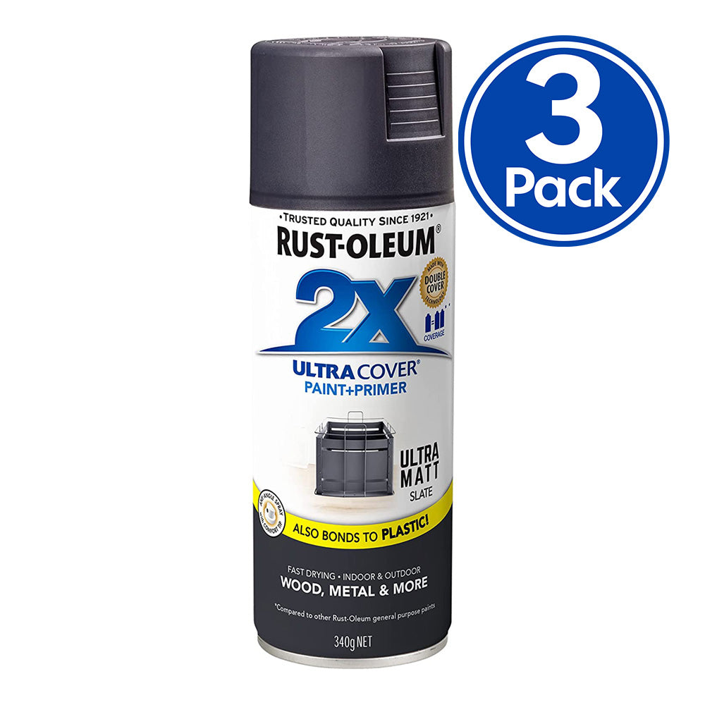 RUST-OLEUM 2X Ultra Cover Matt Paint & Primer Spray Paint 340g Slate x 3 Pack