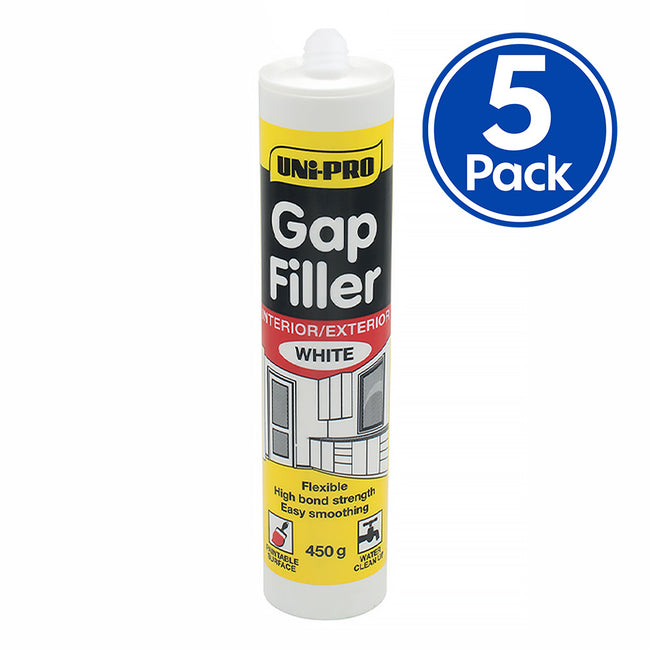 UNI-PRO Gap Filler Interior Exterior Sealant White Gaps Cracks 450g x 5 Pack