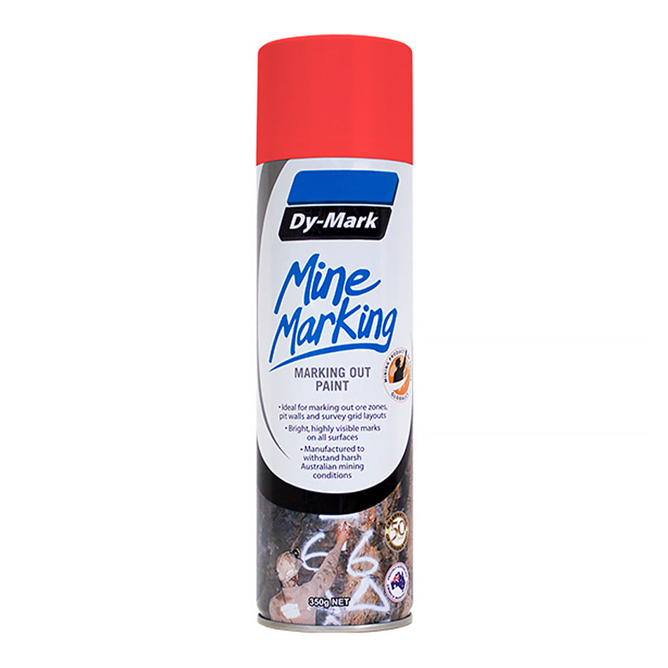 DY-MARK Horizontal Mine Marking Spray Paint Fluro Red 350g Aerosol Spot Line Mark