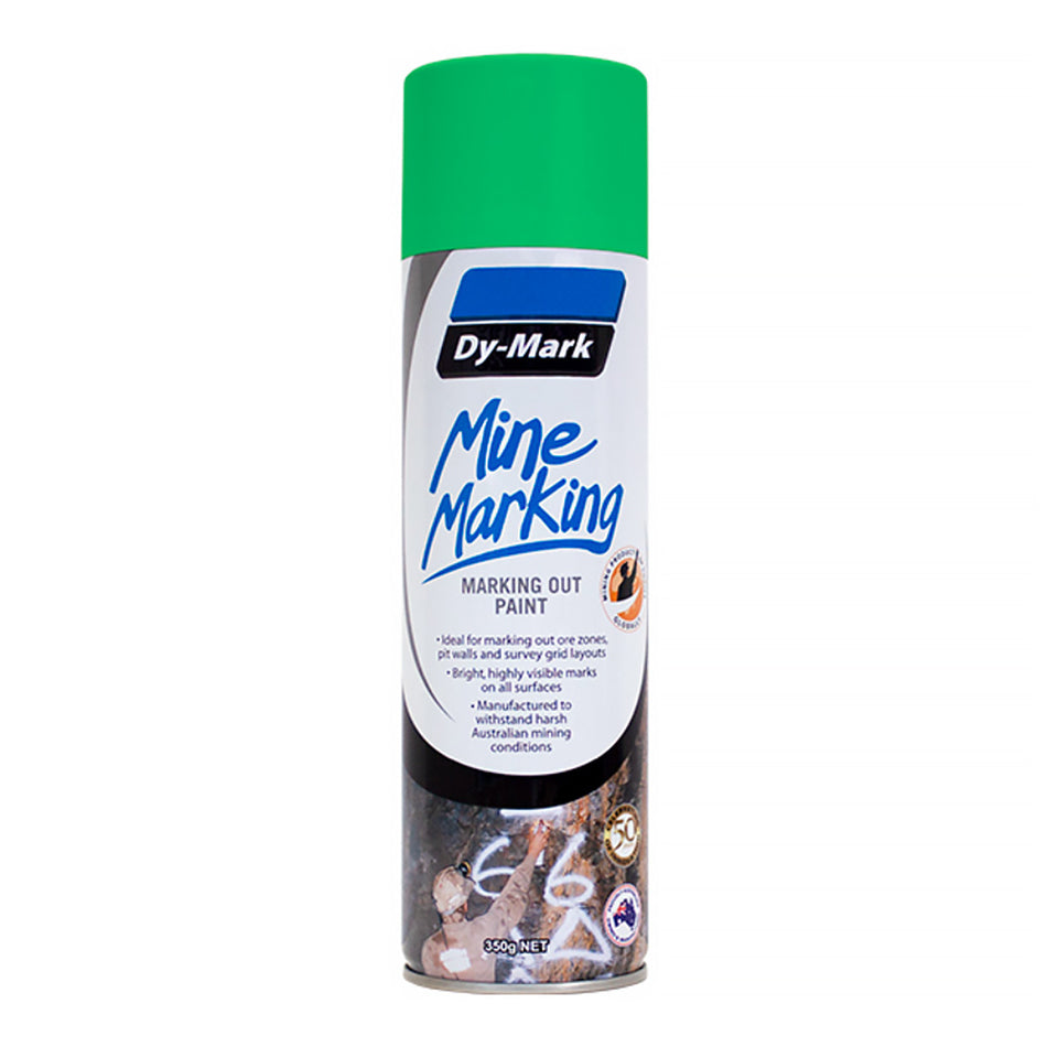 DY-MARK Horizontal Mine Marking Spray Paint Fluro Green 350g Aerosol Spot Line Mark