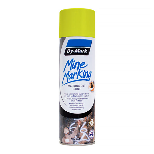 DY-MARK Mine Marking Spray Paint Fluro Yellow 350g Aerosol Spot Line Mark