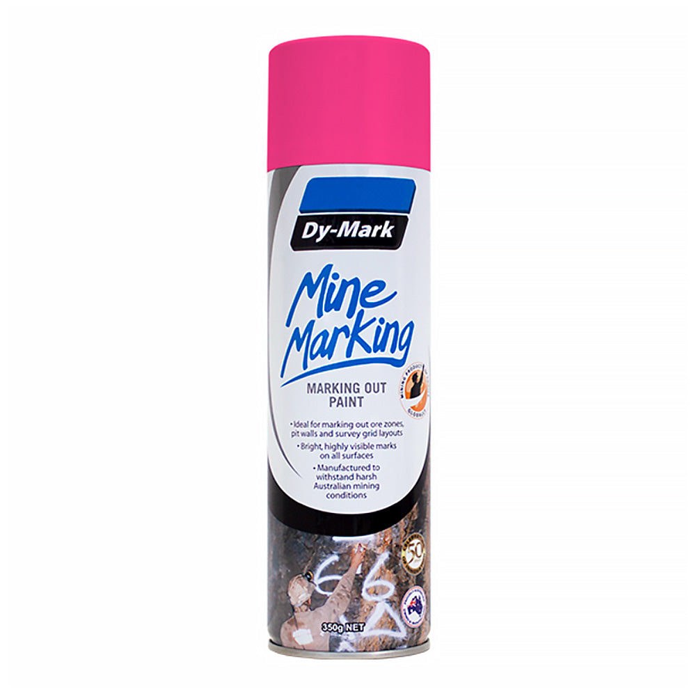 DY-MARK Mine Marking Spray Paint Fluoro Pink 350g Aerosol Spot Mark Linemarking