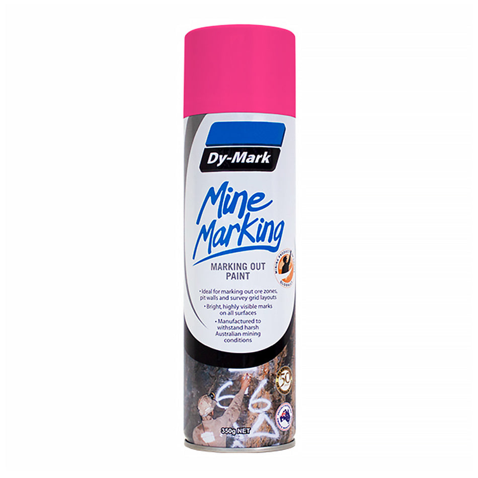 DY-MARK Horizontal Mine Marking Spray Paint Fluro Pink 350g Aerosol Spot Line Mark