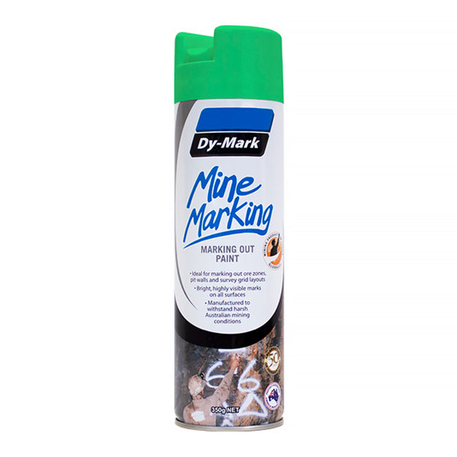 DY-MARK Mine Marking Vertical Spray Paint Fluro Green 350g Aerosol Spot Line Mark