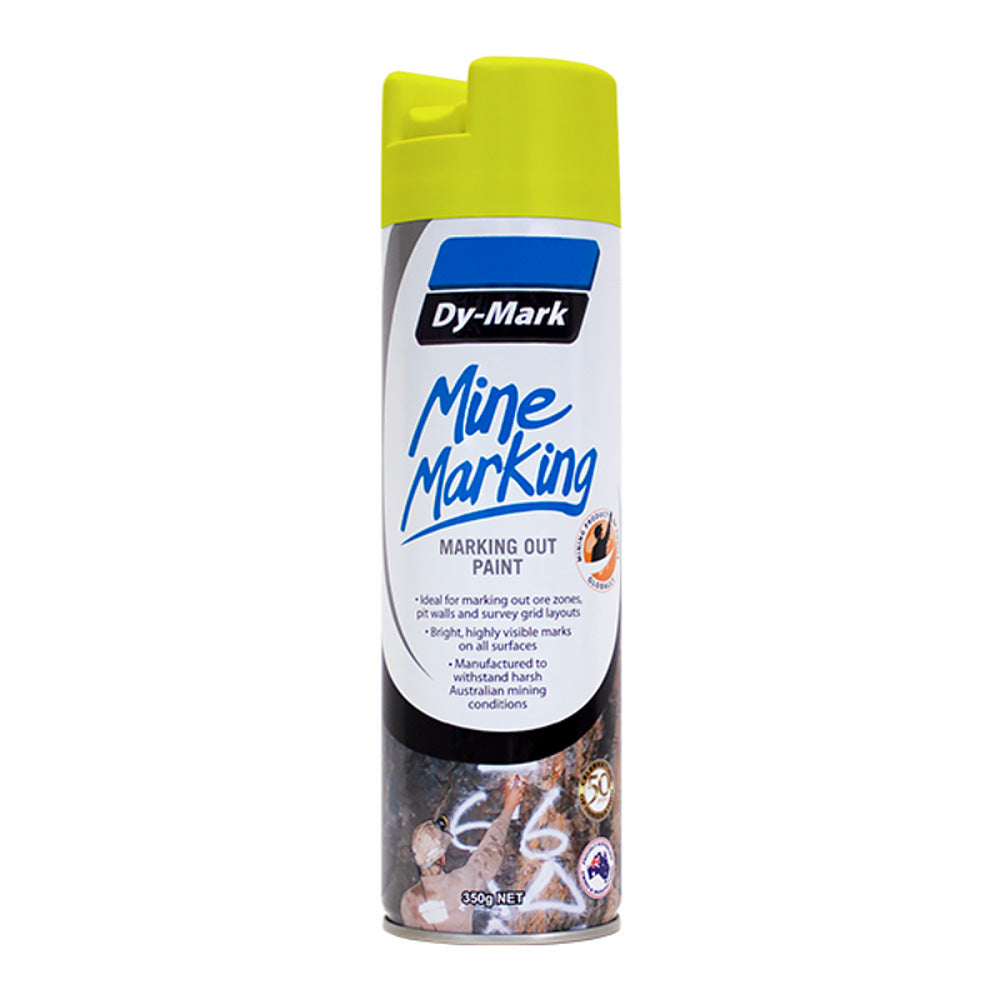 DY-MARK Mine Marking Vertical Spray Paint Fluro Yellow 350g Aerosol Spot Line Mark