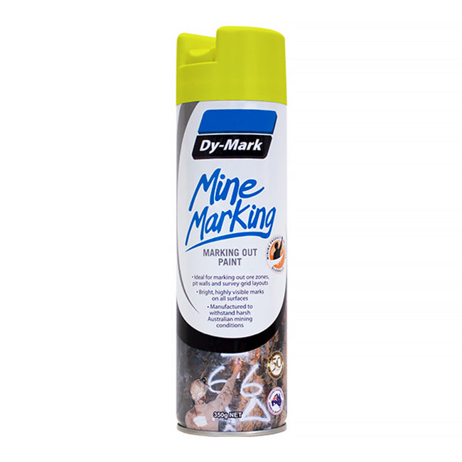 DY-MARK Mine Marking Vertical Spray Paint Fluro Yellow 350g Aerosol Spot Line Mark