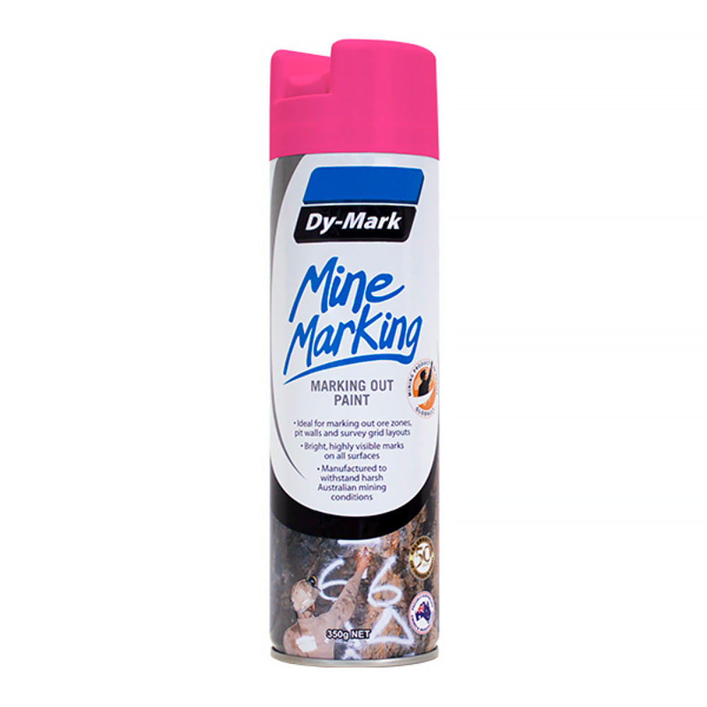 DY-MARK Mine Marking Vertical Spray Paint Fluro Pink 350g Aerosol Spot Line Mark