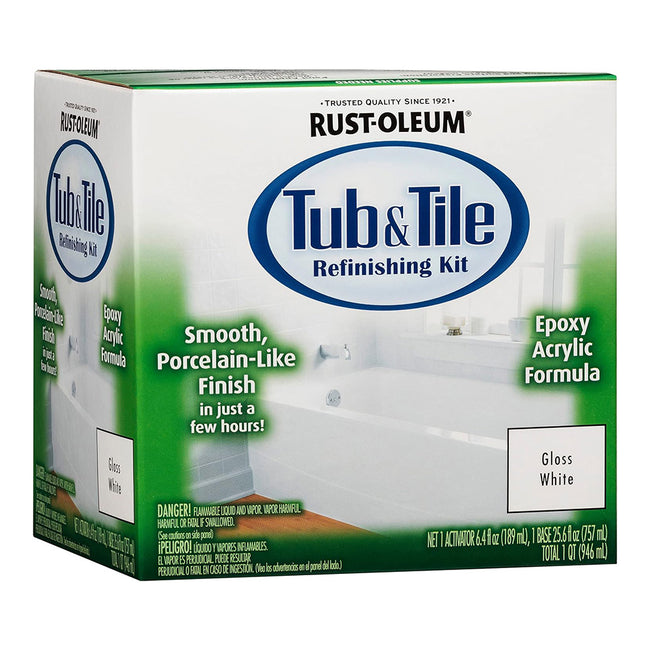 RUST-OLEUM Tub & Tile Refinishing Kit 946ml Gloss White Durable Fast Drying