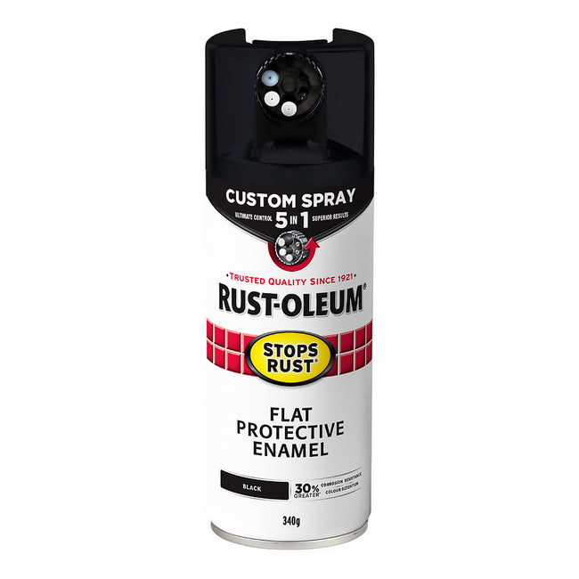 RUST-OLEUM Stops Rust Custom Spray Paint 5 in 1 Protective Enamel 340g Flat Black