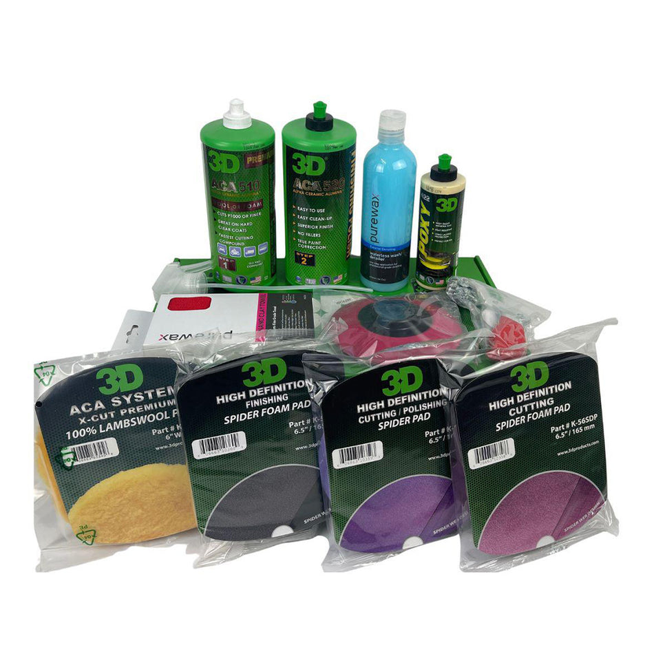 3D Bodyshop Starter Kit ACA 510 520 Backing Plate Cut Polish Finish Pad Clay