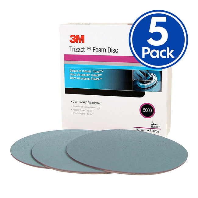 3M 30662 Trizact Foam Disc 150mm 6" 5000 Grit Hookit x 5 Pack Box