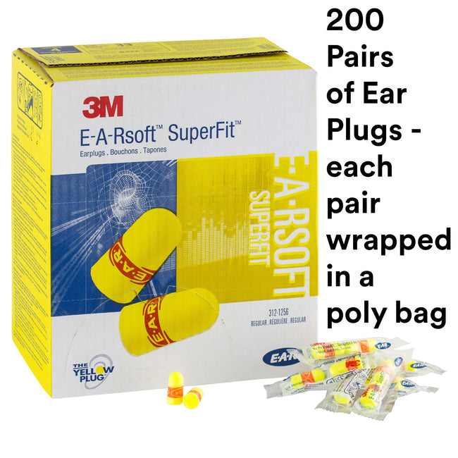 3M EARsoft SuperFit Uncorded Earplugs 312-1256 x 200 Pairs Bag Ear Plugs