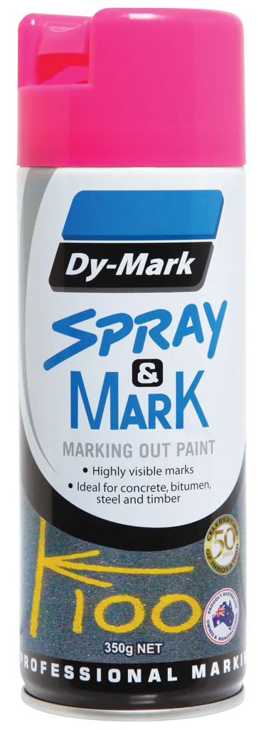 DY-MARK Spray & Mark Survey Linemarking Spray Paint Fluoro Pink 350g Aerosol