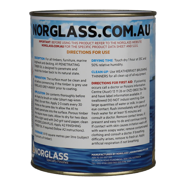 NORGLASS Weatherfast A1 Penetrating Timber Oil 1L Exterior Wood Finish