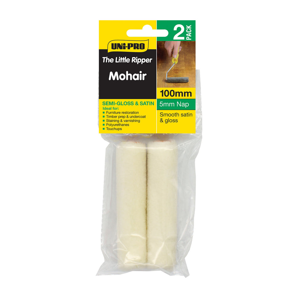 UNi-PRO Little Ripper Mohair Roller Covers 100mm 2 Pack 5mm Nap Paint Application