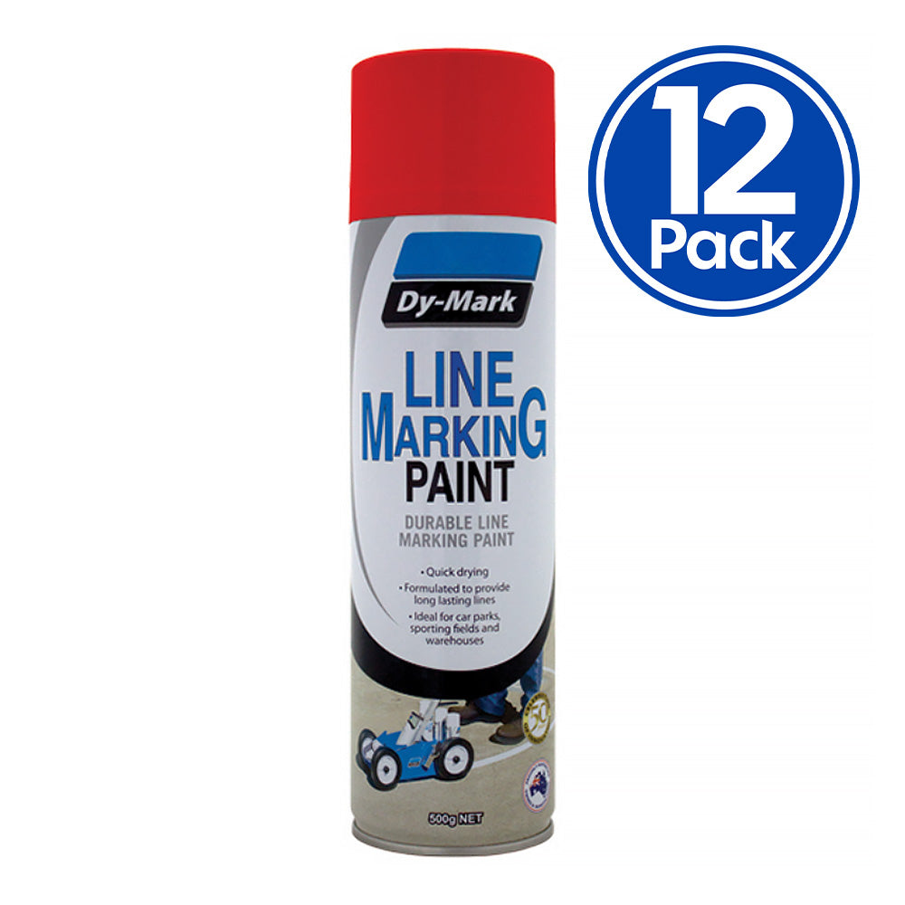 DY-MARK Line Marking Spray Paint Red 500g Aerosol Acrylic x 12 Pack Bo ...