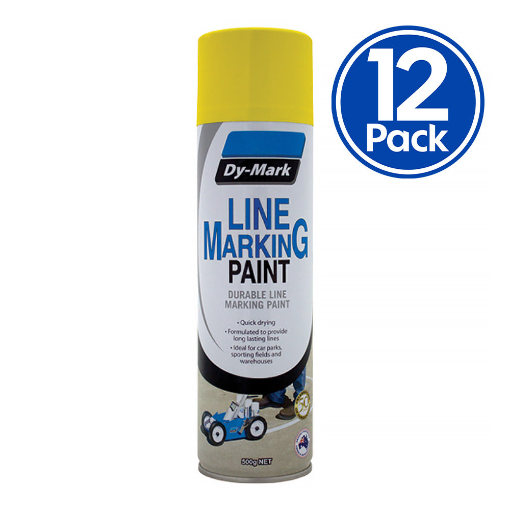 DY-MARK Line Marking Spray Paint Yellow 500g Aerosol Acrylic x 12 Pack Box