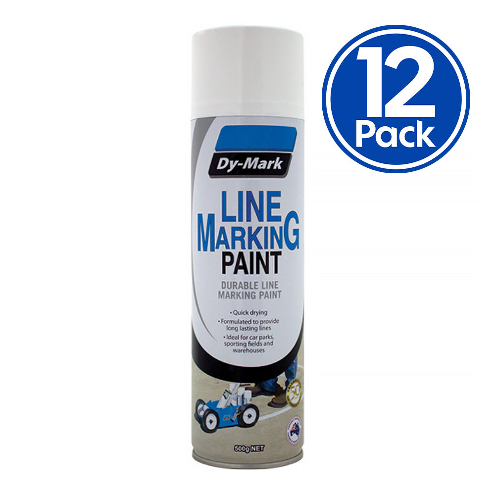 DY-MARK Line Marking Spray Paint White 500g Aerosol Acrylic x 12 Pack Box