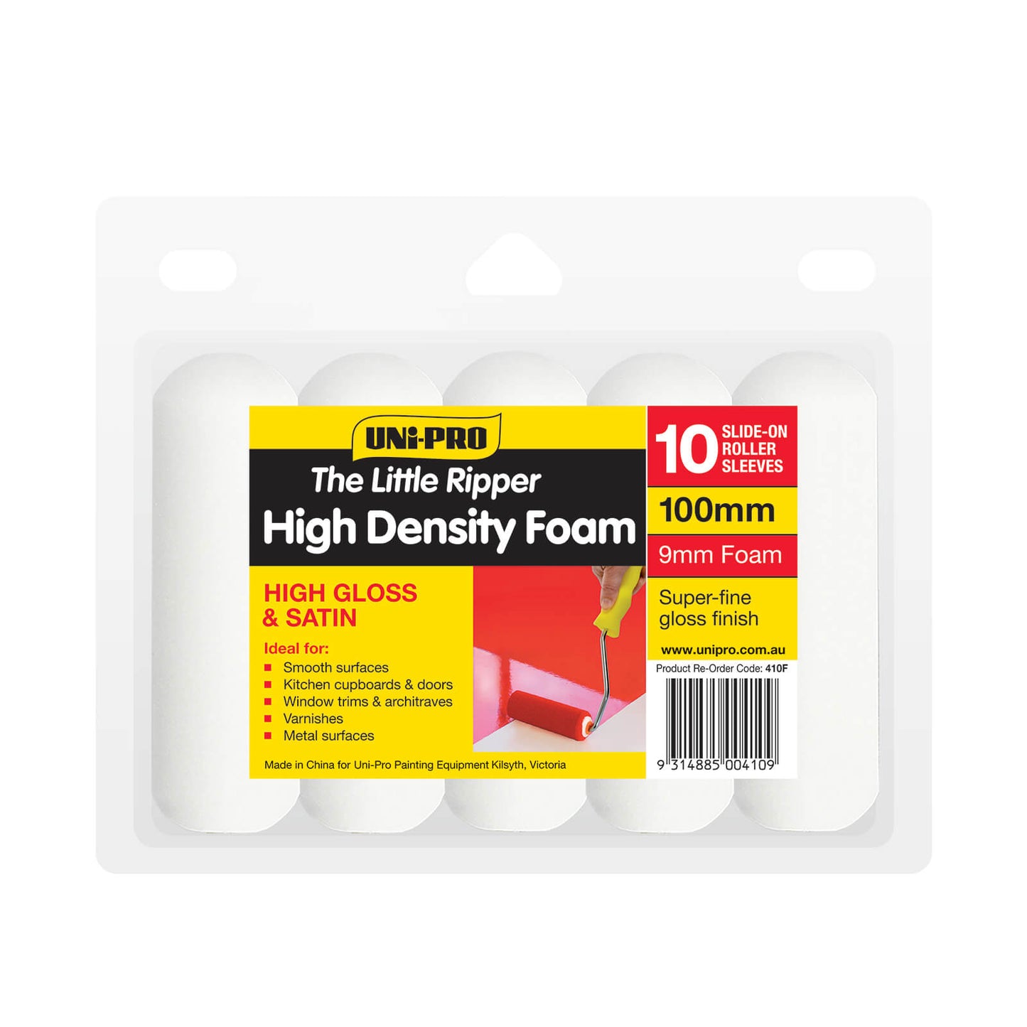 UNi-PRO Little Ripper 100mm High Density Foam Covers 9mm Nap x 10 Pack