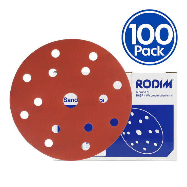 RODIM Red Sanding Hook & Loop Abrasive Disc 15 Hole 150mm x 100 Box