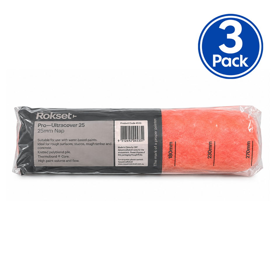 ROKSET PRO Ultracover Polyester Roller Cover 270mm 25mm Nap 3 Pack