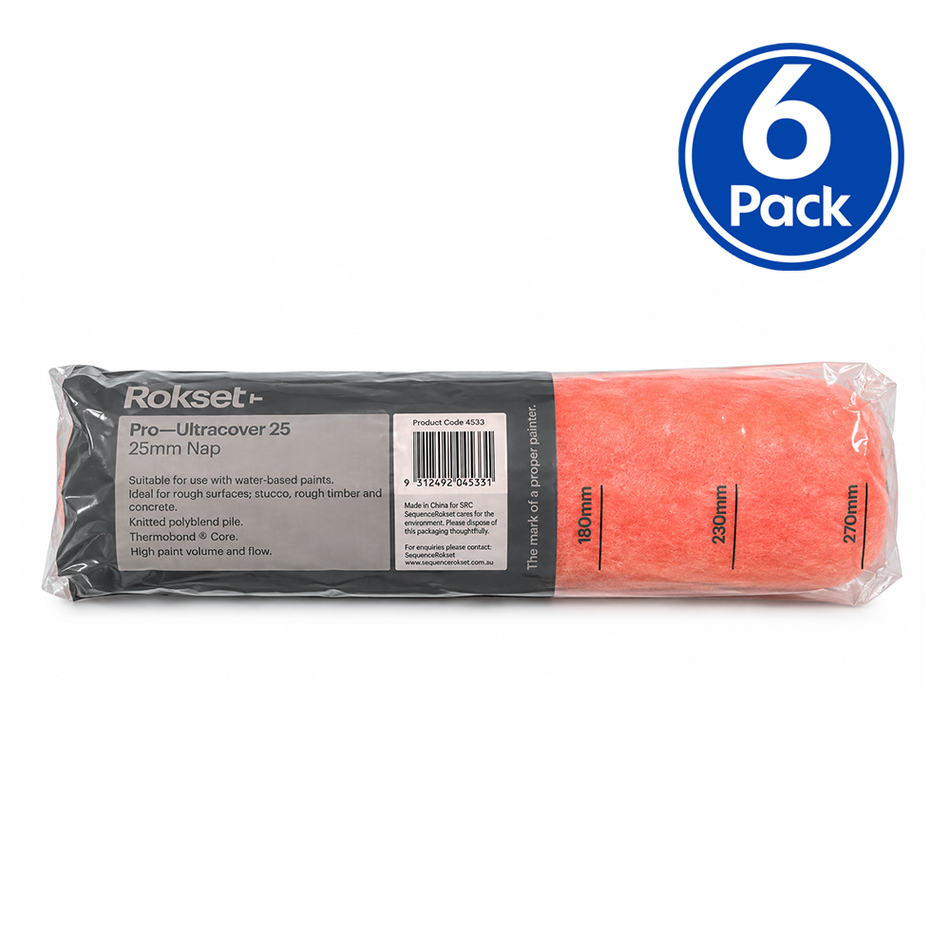 ROKSET PRO Ultracover Polyester Roller Cover 270mm 25mm Nap 6 Pack