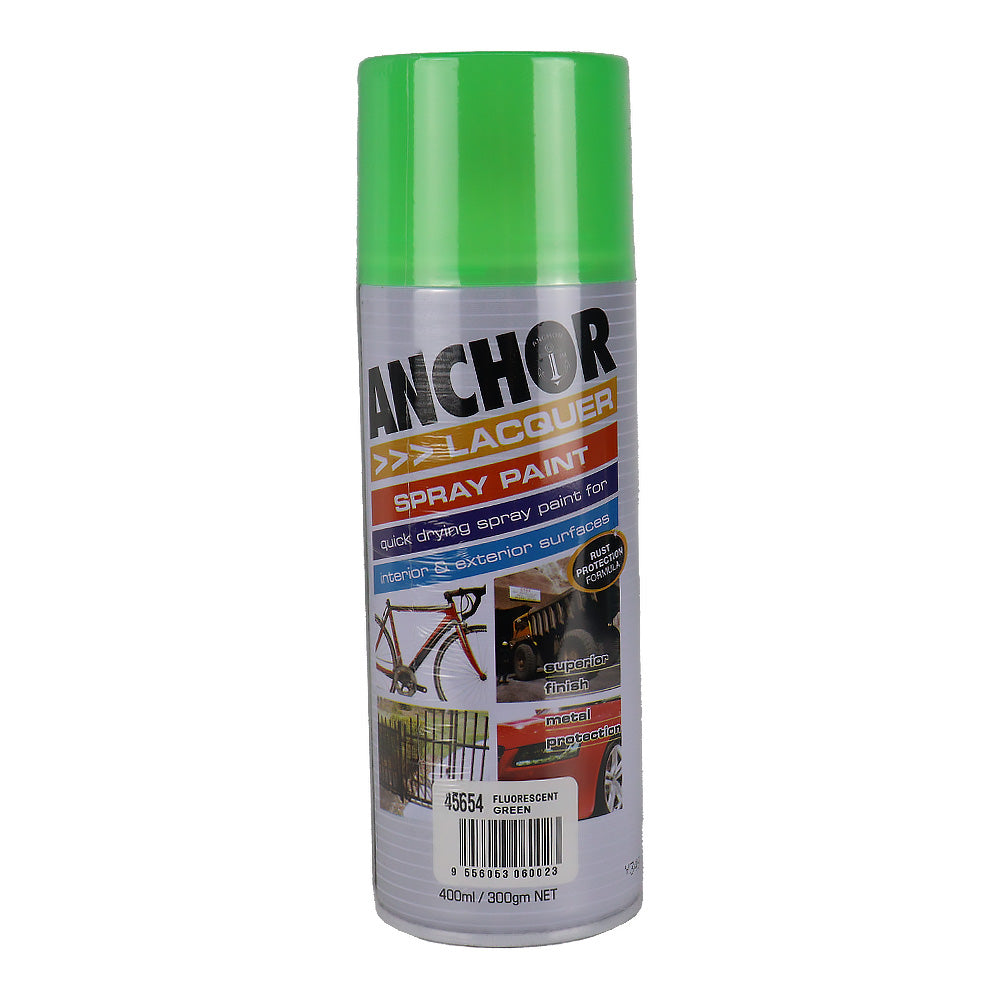 ANCHOR Lacquer Spray Paint Fluorescent Green 300gm Aerosol Quick Dryin ...