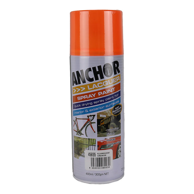 ANCHOR Lacquer Spray Paint Fluorescent Orange 300gm Aerosol Quick Drying