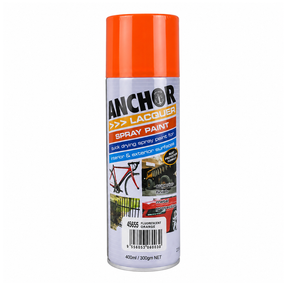 ANCHOR Fluorescent Orange Lacquer Aerosol Spray Paint 300g 3 Pack