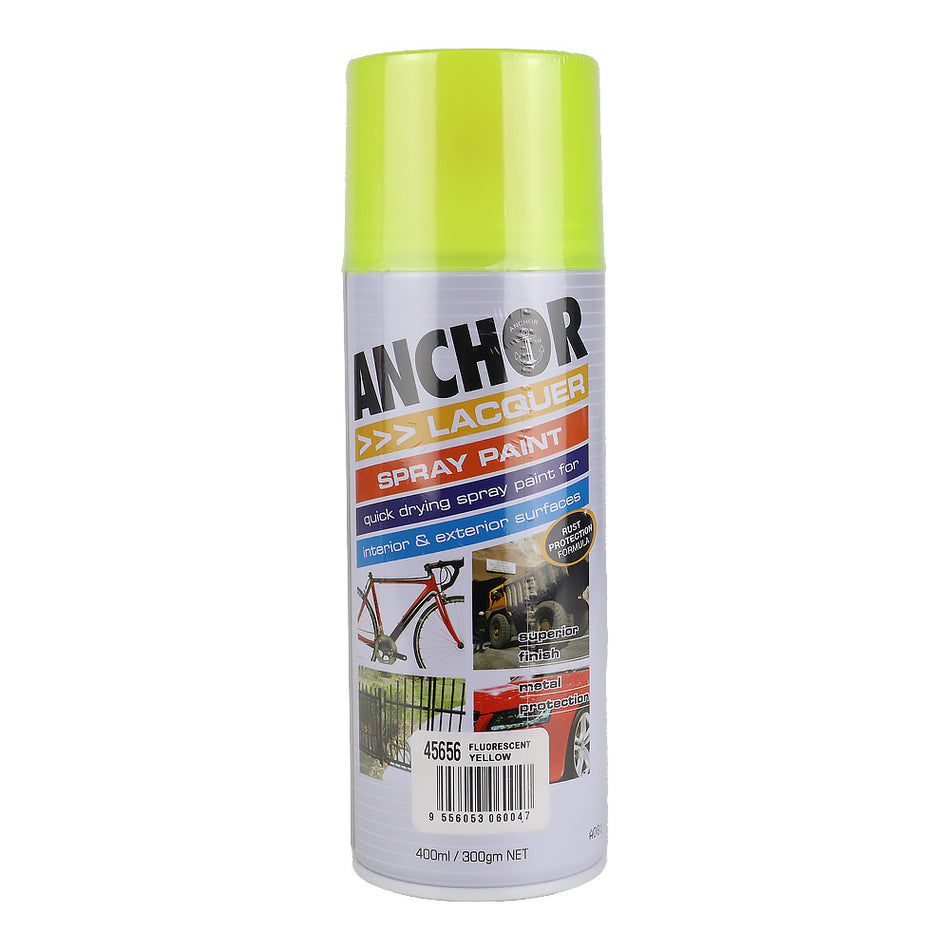ANCHOR Lacquer Spray Paint Fluorescent Yellow 300gm Aerosol Quick Drying